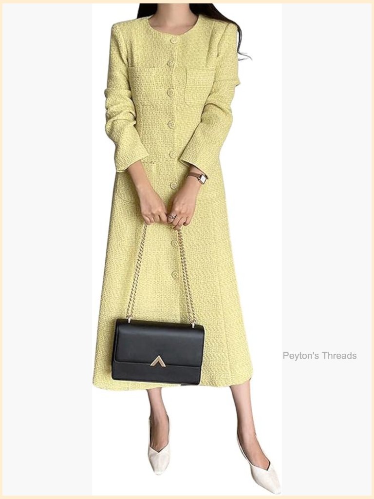 Vintage Long Sleeve Tweed Blazer Dress A-Line Business Work Cocktail